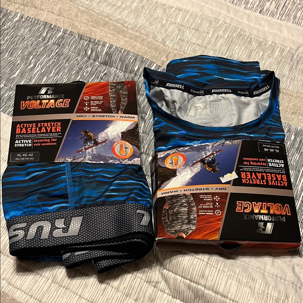 Russell Athletic Blue and Black Performance Baselayer Set
